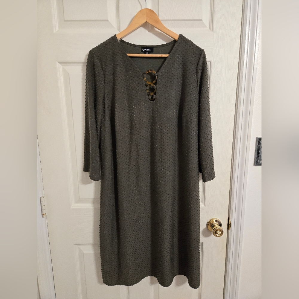 Tacera Women's Olive Textured Sheath Dress Size 1X NWT